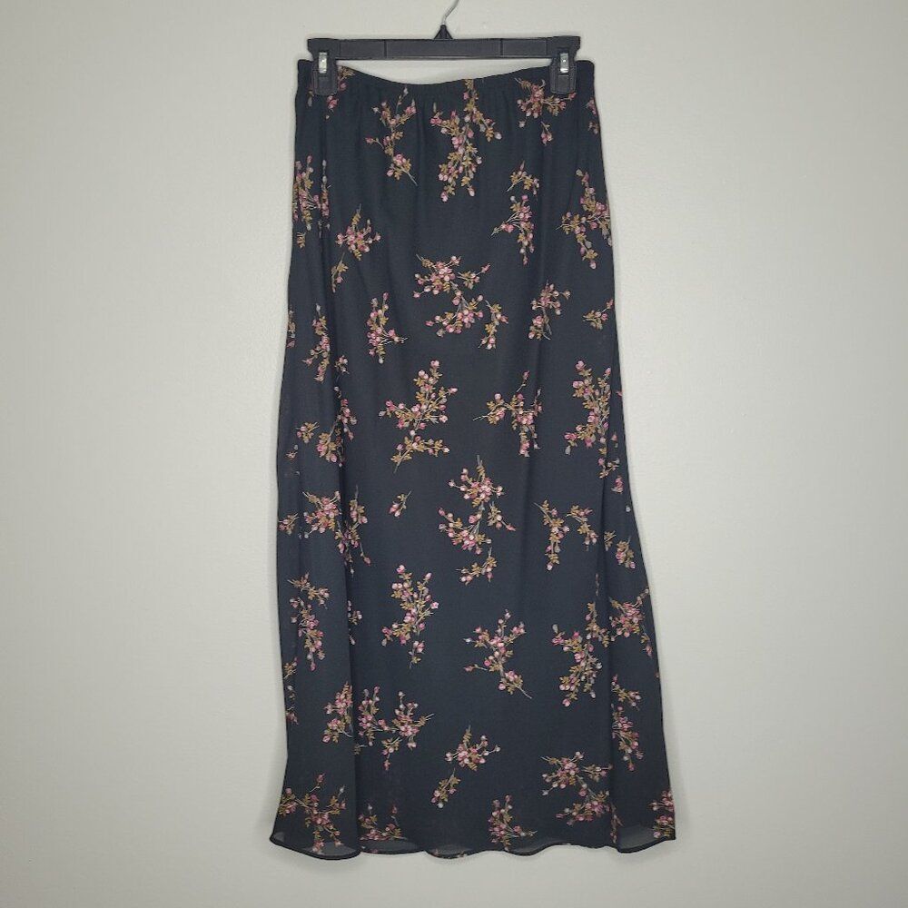 Vintage y2k 90s black floral witchy moody pull on midi maxi whimsigoth skirt 12
